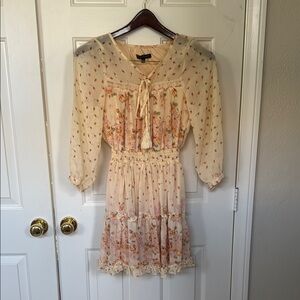 Orange Pink Sundress with Cowl Neck and Bishop Sleeves